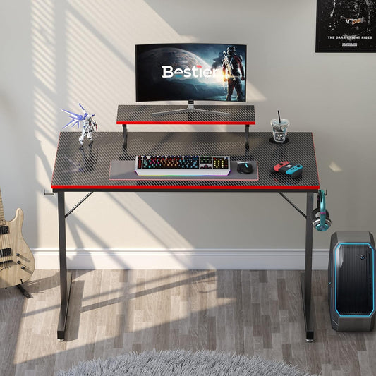 Gaming Desk with LED Lights 44" Small Computer Desk for Home Office Table with Cup Holder and 2 Headphone Hooks, Black