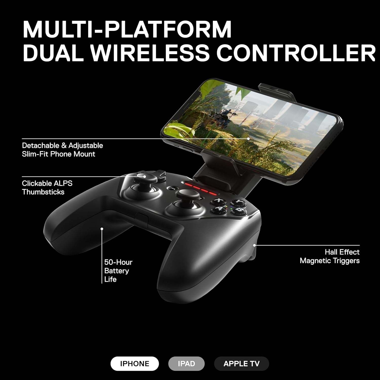 Nimbus+ Bluetooth Mobile Gaming Controller with Iphone Mount, 50+ Hour Battery Life, Apple Licensed, Made for Ios, Ipados, Tvos