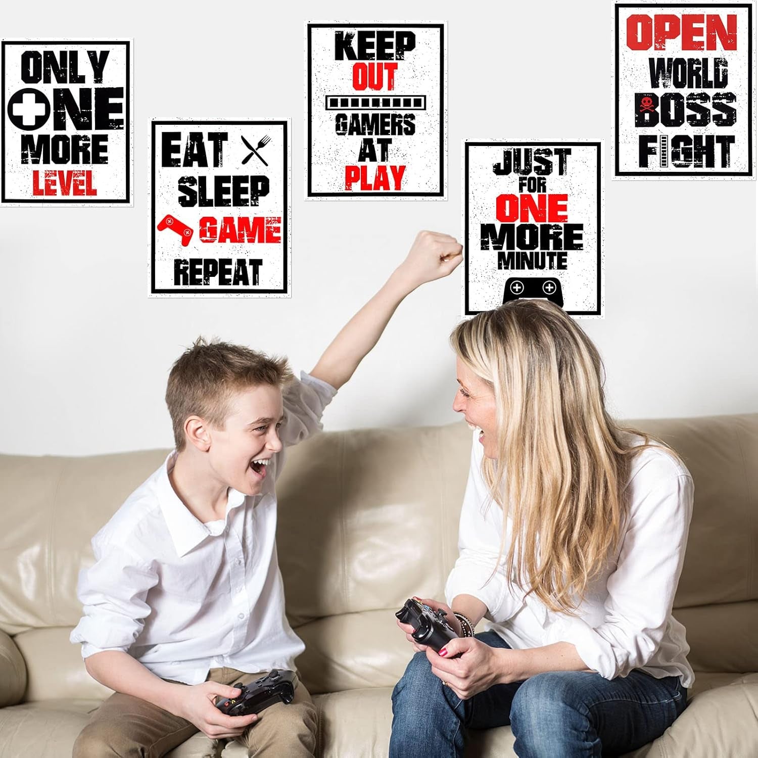10 Pieces Funny Gaming Art Print Poster Inspirational Words Quote Poster Bedroom Wall Gaming Art Picture for Kids Boy Bedroom Playroom Home Decoration, No Frames (Red and Black, 8 X 10 Inch)
