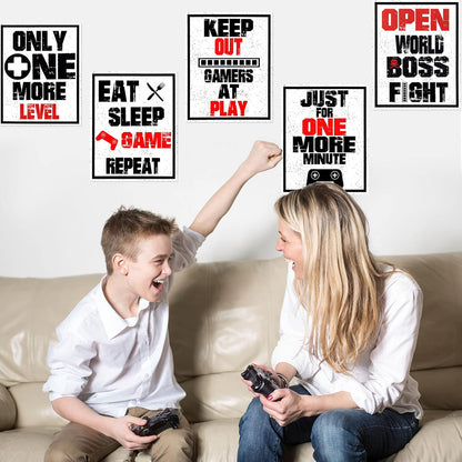 10 Pieces Funny Gaming Art Print Poster Inspirational Words Quote Poster Bedroom Wall Gaming Art Picture for Kids Boy Bedroom Playroom Home Decoration, No Frames (Red and Black, 8 X 10 Inch)