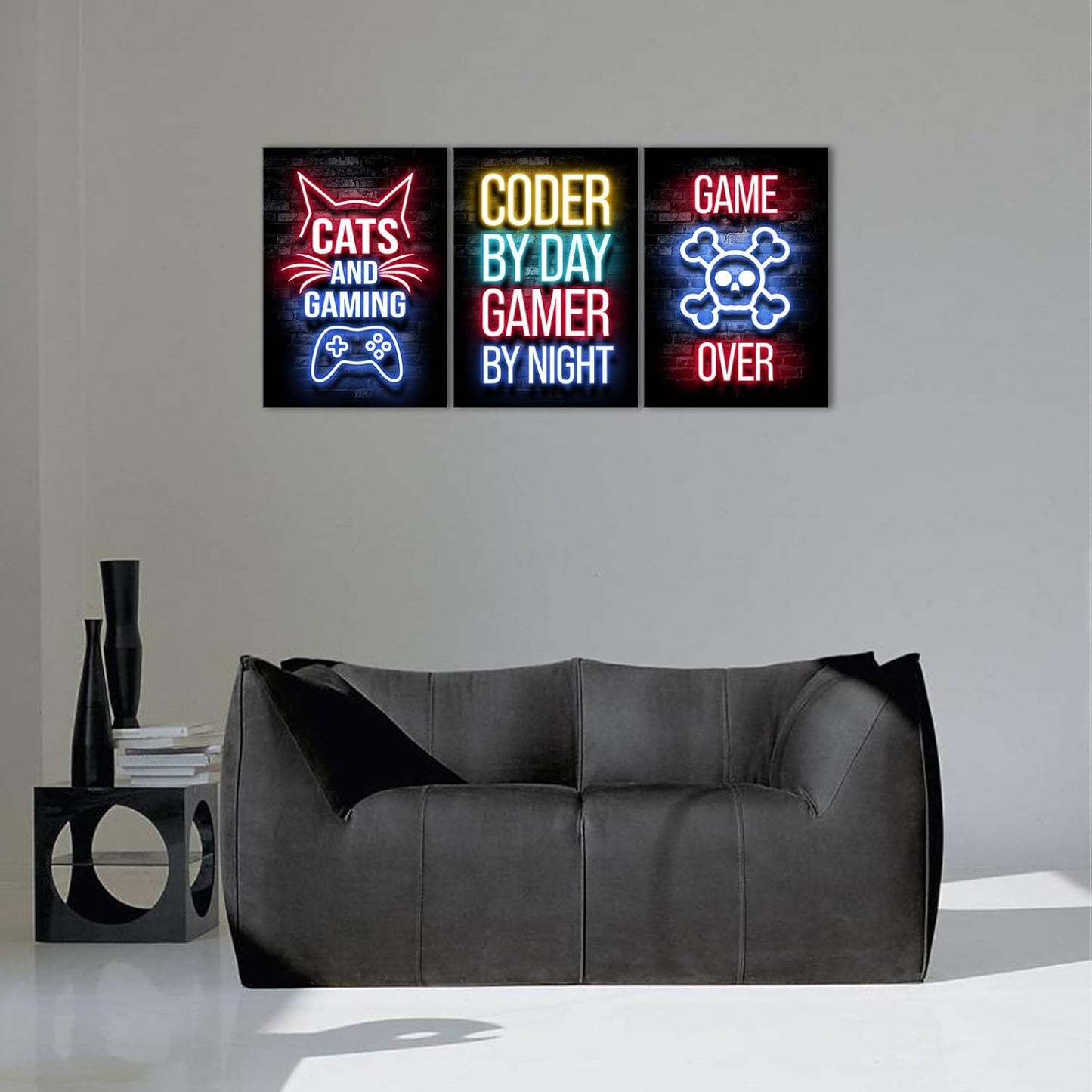 Game Room Canvas Wall Art, Gaming & Chill Wall Art Print Wall Decor,Neon Gaming Posters for Kids Teenage Boys Game Room Playroom Bedroom Decoration Ready to Hang Gifts for Gamers