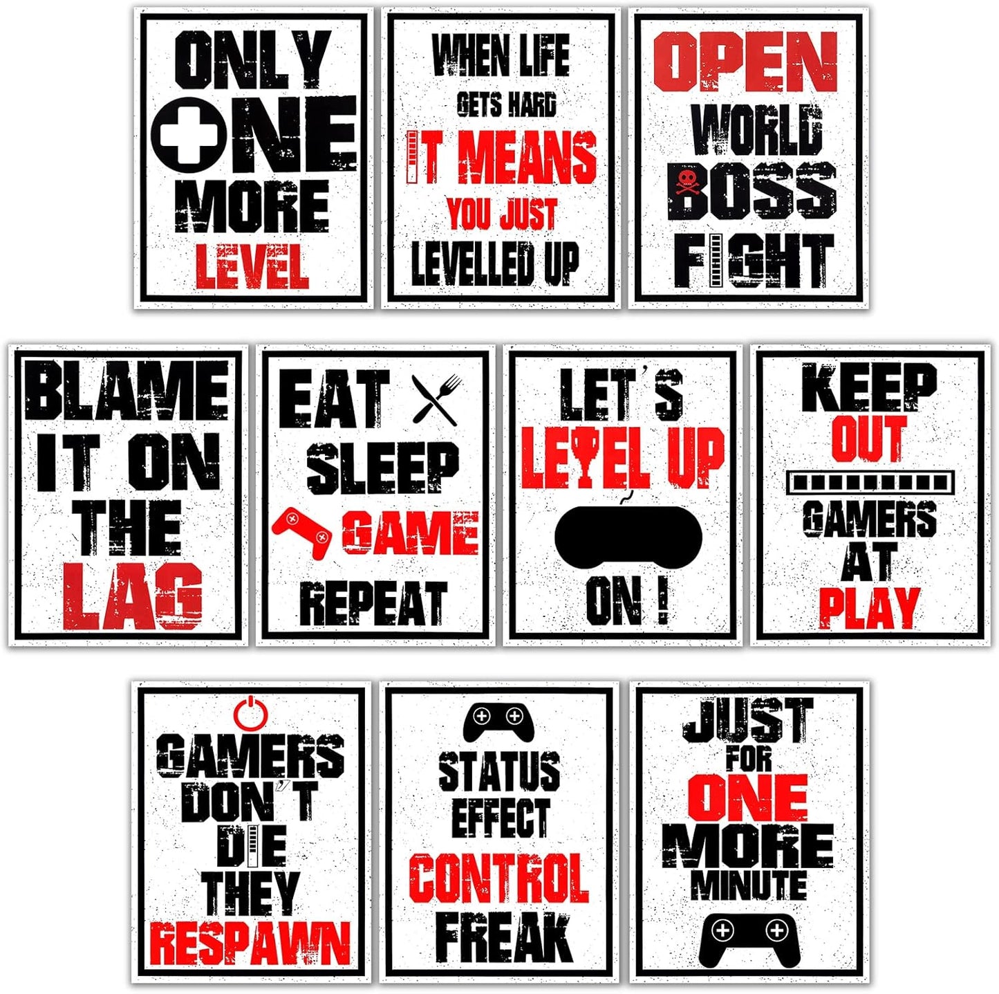 10 Pieces Funny Gaming Art Print Poster Inspirational Words Quote Poster Bedroom Wall Gaming Art Picture for Kids Boy Bedroom Playroom Home Decoration, No Frames (Red and Black, 8 X 10 Inch)