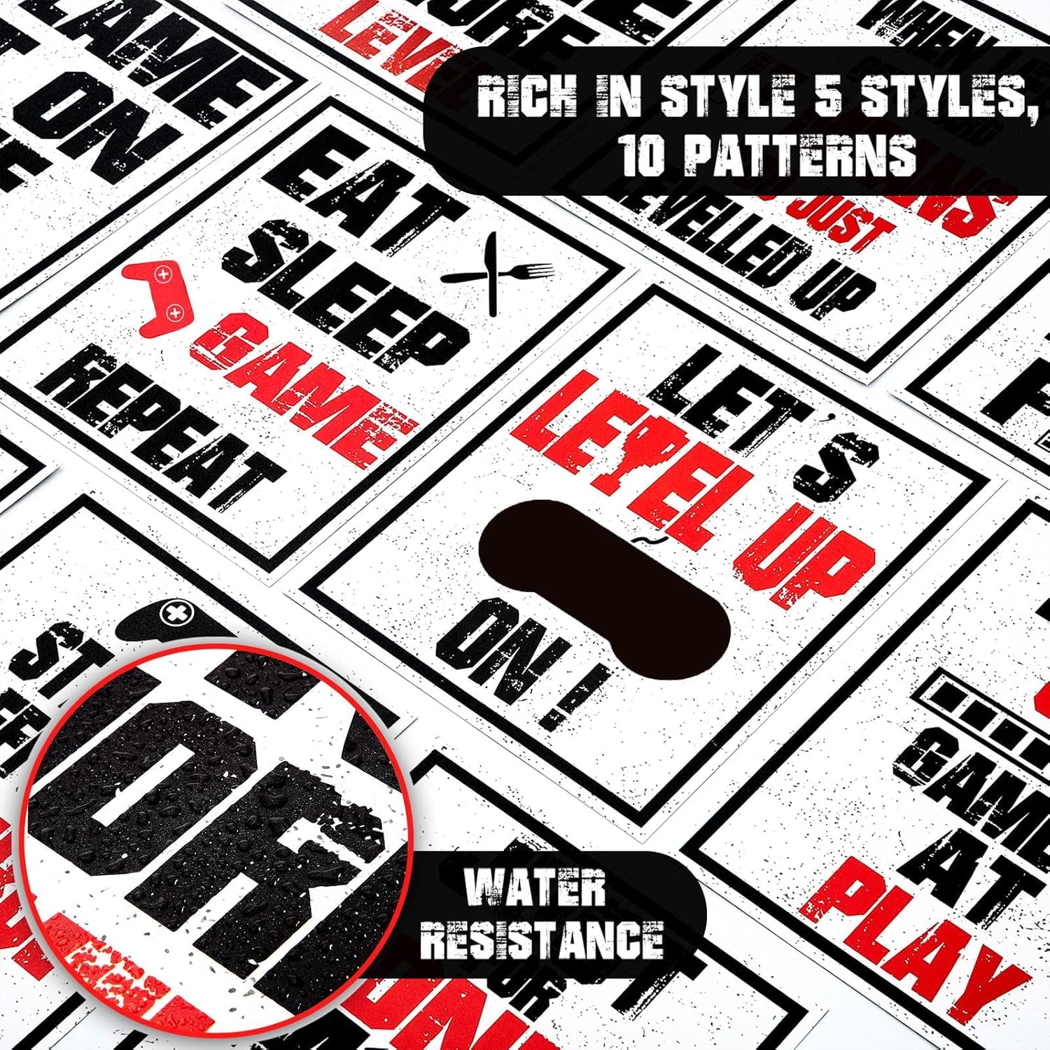 10 Pieces Funny Gaming Art Print Poster Inspirational Words Quote Poster Bedroom Wall Gaming Art Picture for Kids Boy Bedroom Playroom Home Decoration, No Frames (Red and Black, 8 X 10 Inch)