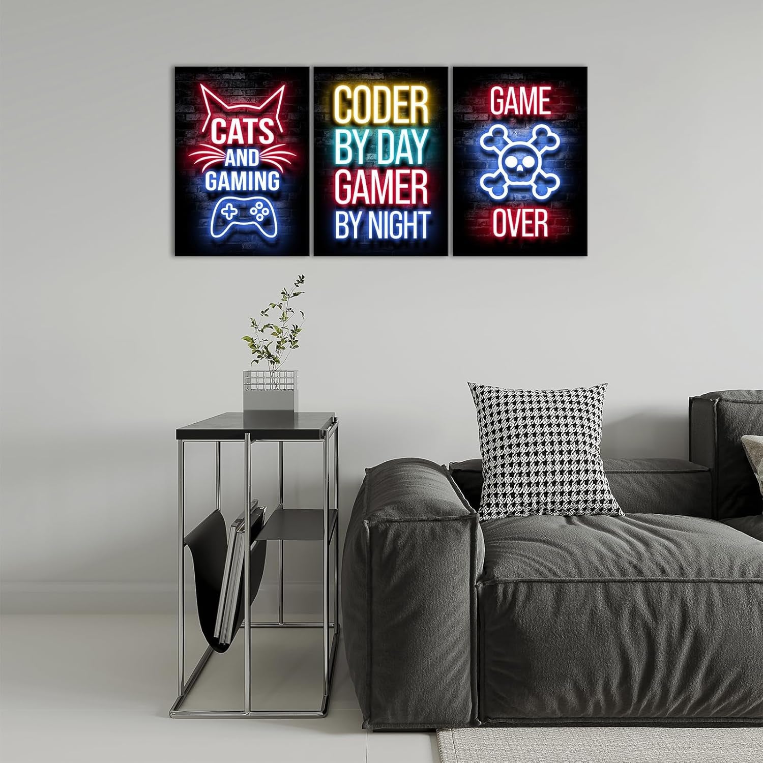 Game Room Canvas Wall Art, Gaming & Chill Wall Art Print Wall Decor,Neon Gaming Posters for Kids Teenage Boys Game Room Playroom Bedroom Decoration Ready to Hang Gifts for Gamers