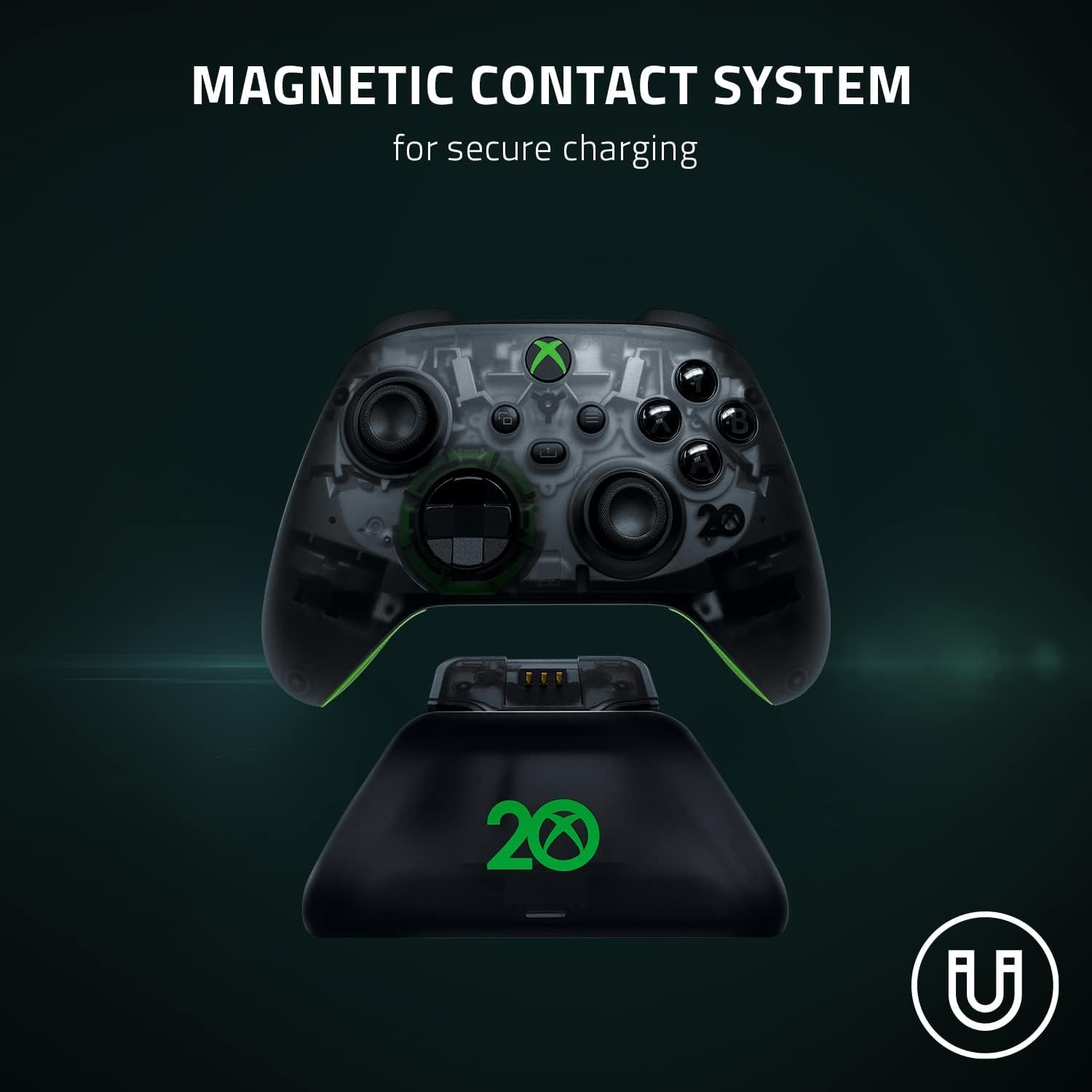 Universal Quick Charging Stand for Xbox Series X|S: Magnetic Secure Charging - Perfectly Matches 20Th Anniversary Xbox Wireless Controller - USB Powered (Controller Sold Separately)