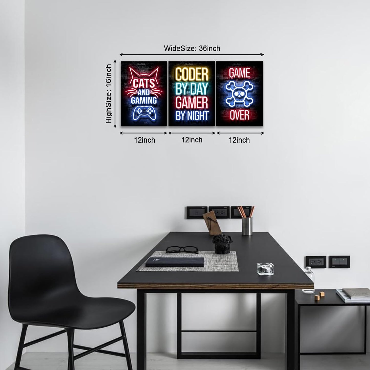Game Room Canvas Wall Art, Gaming & Chill Wall Art Print Wall Decor,Neon Gaming Posters for Kids Teenage Boys Game Room Playroom Bedroom Decoration Ready to Hang Gifts for Gamers