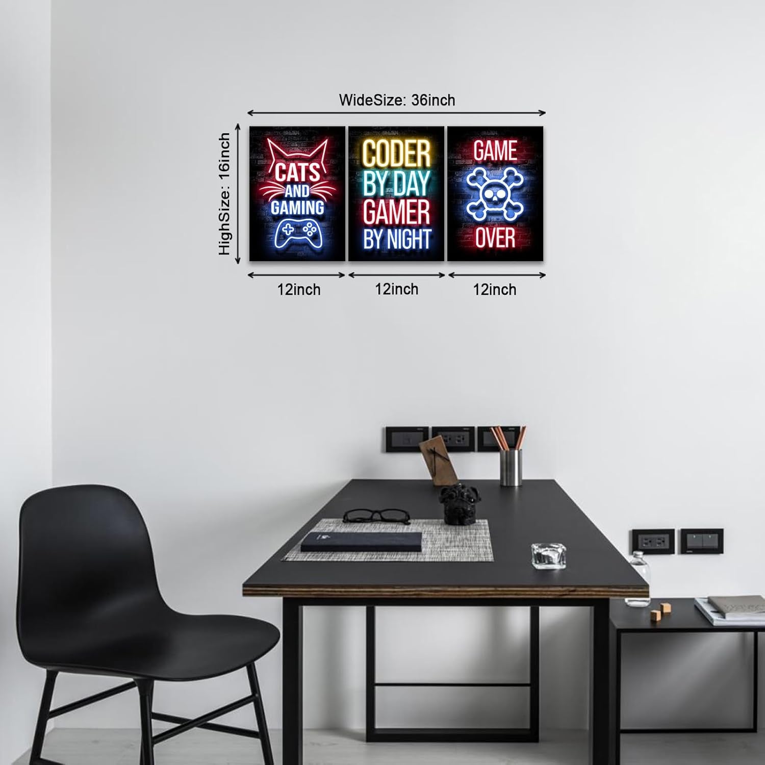 Game Room Canvas Wall Art, Gaming & Chill Wall Art Print Wall Decor,Neon Gaming Posters for Kids Teenage Boys Game Room Playroom Bedroom Decoration Ready to Hang Gifts for Gamers