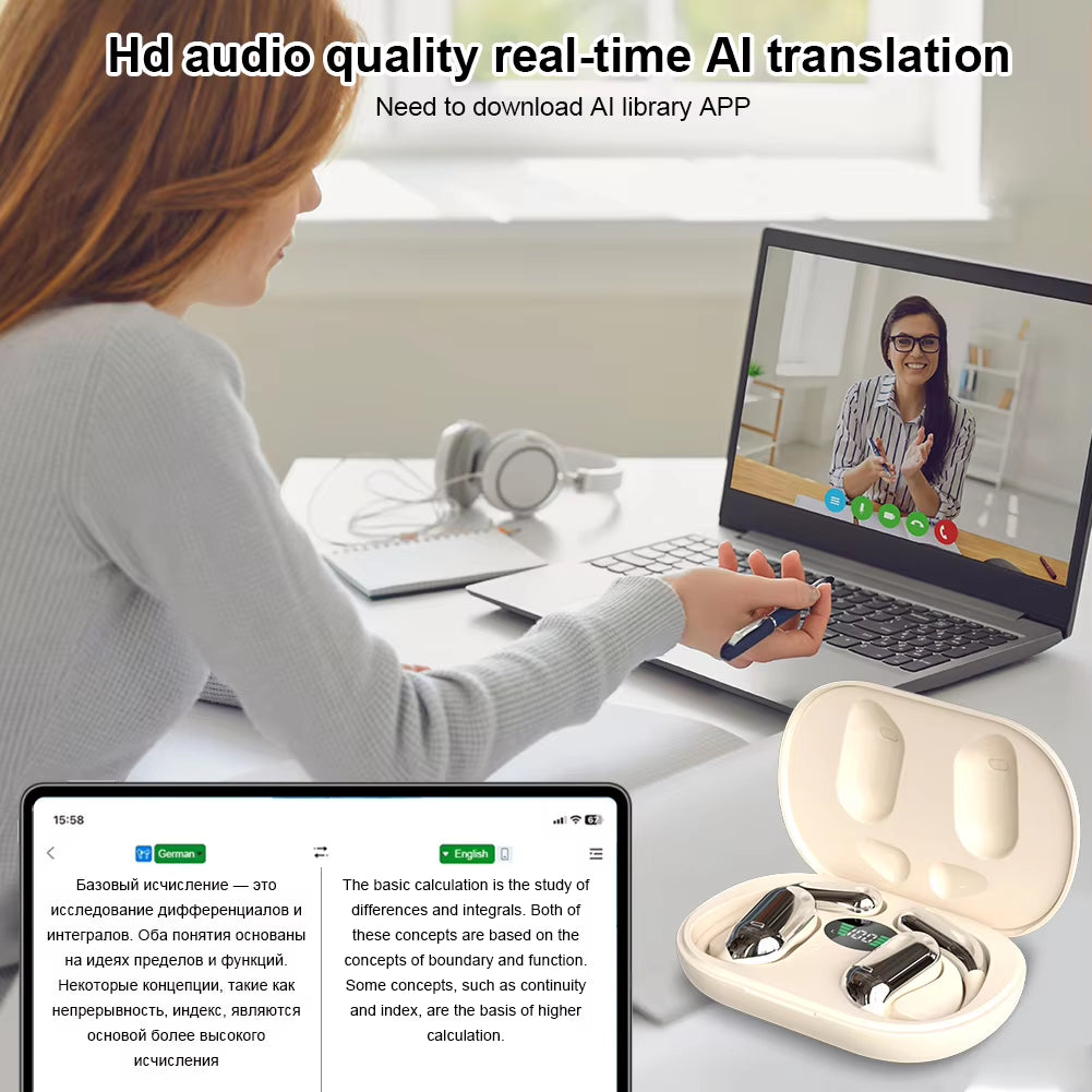 3-In-1 AI Translator Earbuds 144 Languages Noise Cancelling Bluetooth 5.3