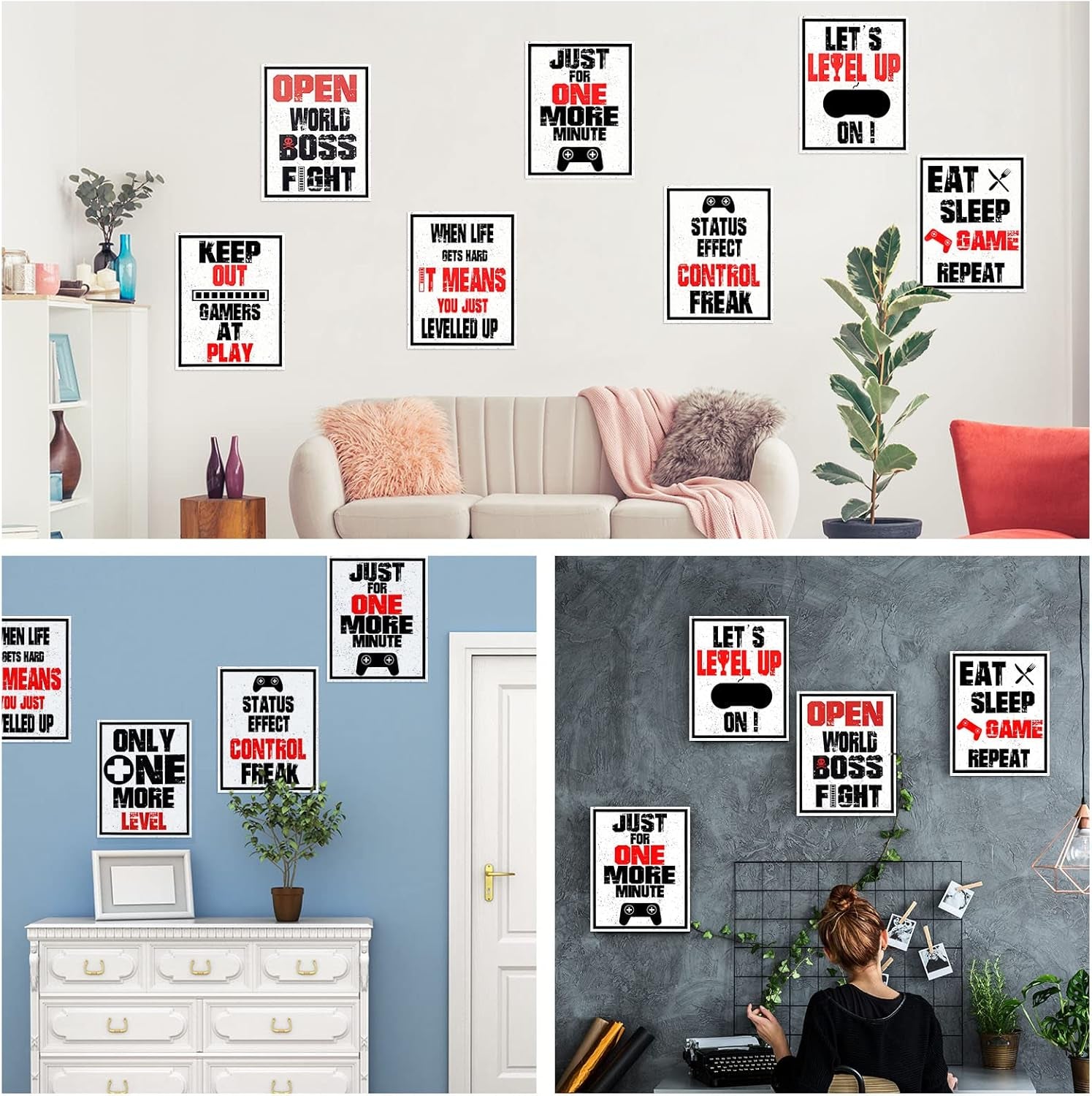 10 Pieces Funny Gaming Art Print Poster Inspirational Words Quote Poster Bedroom Wall Gaming Art Picture for Kids Boy Bedroom Playroom Home Decoration, No Frames (Red and Black, 8 X 10 Inch)