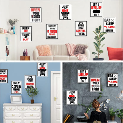 10 Pieces Funny Gaming Art Print Poster Inspirational Words Quote Poster Bedroom Wall Gaming Art Picture for Kids Boy Bedroom Playroom Home Decoration, No Frames (Red and Black, 8 X 10 Inch)
