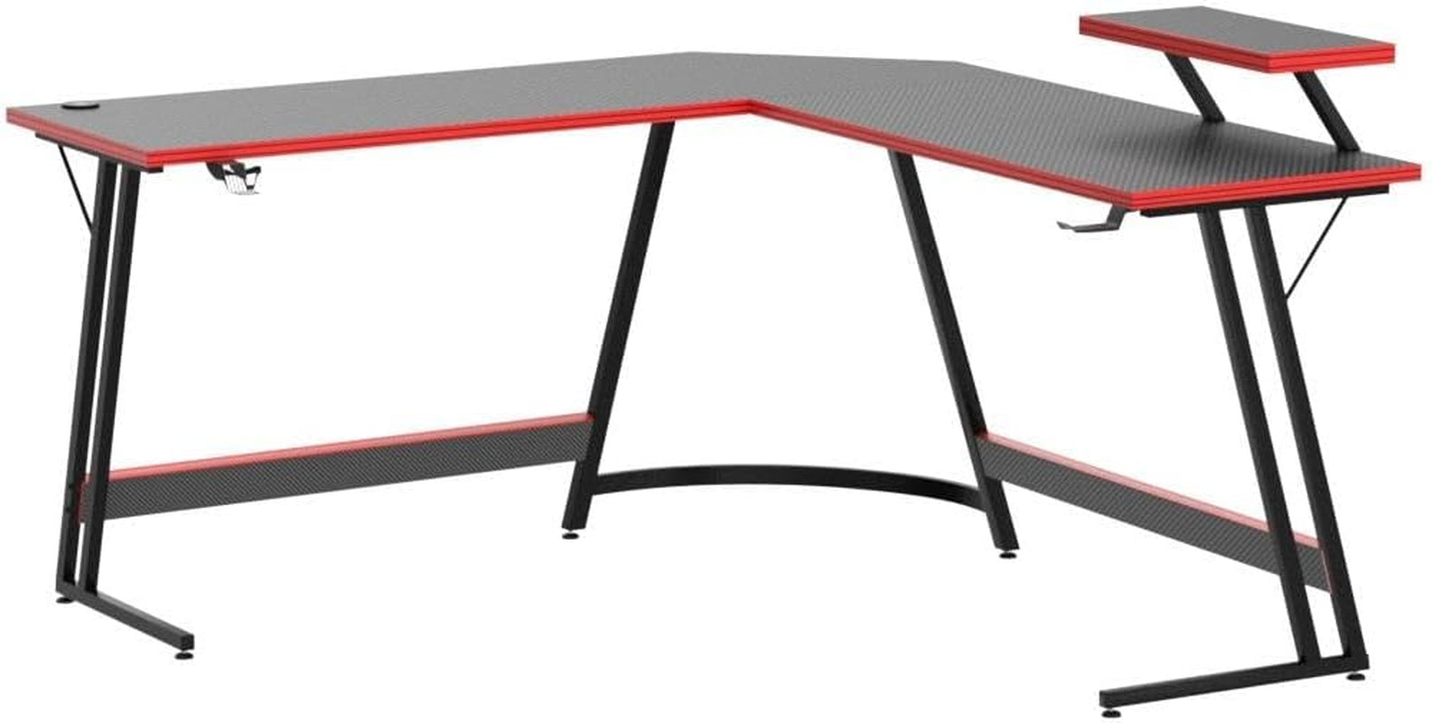 L Shaped Gaming Desk with LED Lights & Power Outlet, Fiber Surface Computer Table with Cup Holder & Headphone Hook, Black
