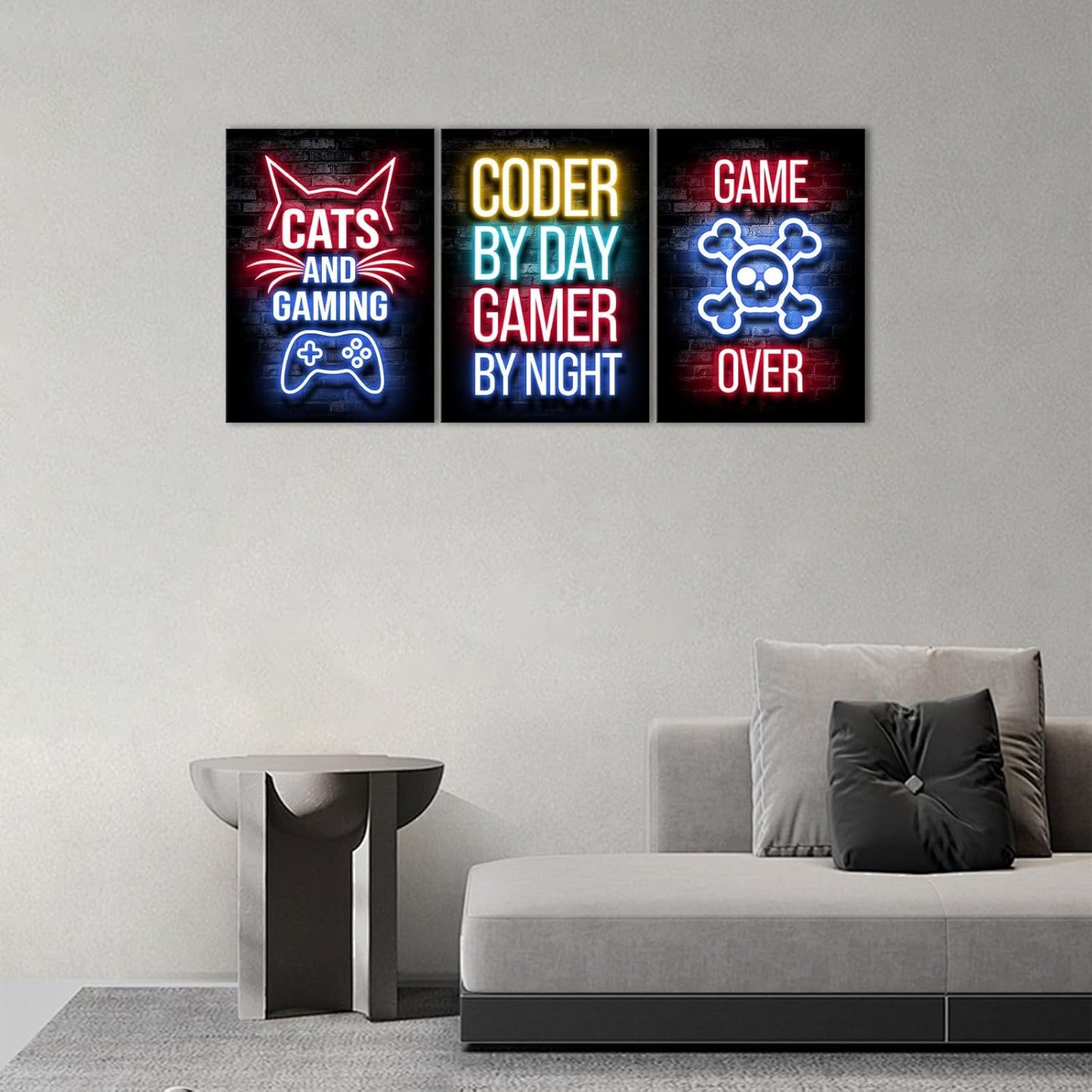 Game Room Canvas Wall Art, Gaming & Chill Wall Art Print Wall Decor,Neon Gaming Posters for Kids Teenage Boys Game Room Playroom Bedroom Decoration Ready to Hang Gifts for Gamers