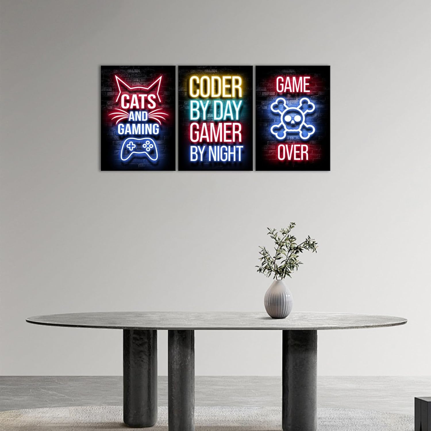Game Room Canvas Wall Art, Gaming & Chill Wall Art Print Wall Decor,Neon Gaming Posters for Kids Teenage Boys Game Room Playroom Bedroom Decoration Ready to Hang Gifts for Gamers