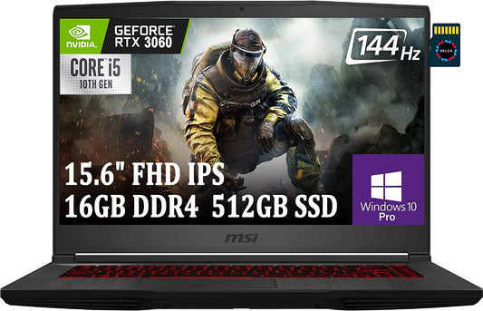 GF65 Thin Gaming Laptop I 15.6" Full HD IPS 144Hz I Intel 6-Core I5-10500H (>I7-9750H) I 16GB DDR4 512GB SSD I Geforce RTX 3060 6GB I USB-C Backlit KB Nahimic Win10 Pro Black + 32GB Microsd Card